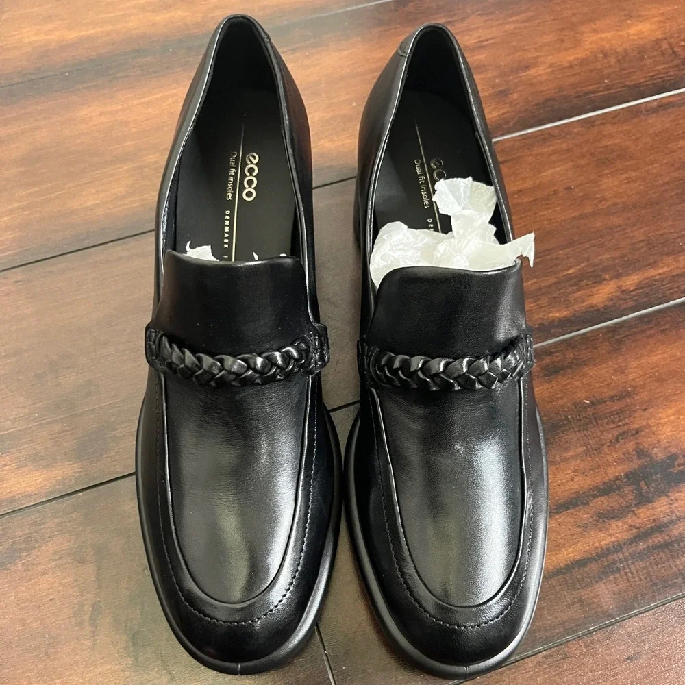 New Ecco Sculpted Lx 35 Women's Leather Block-Heeled Loafer‎ size EU 41/10-10.5